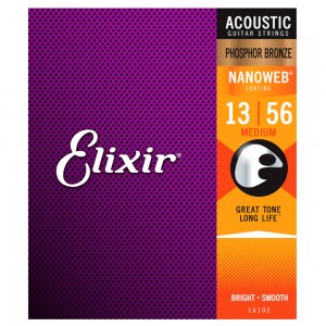 Elixir Phosphor Bronze Nanoweb Medium 13-56 Acoustic Strings 